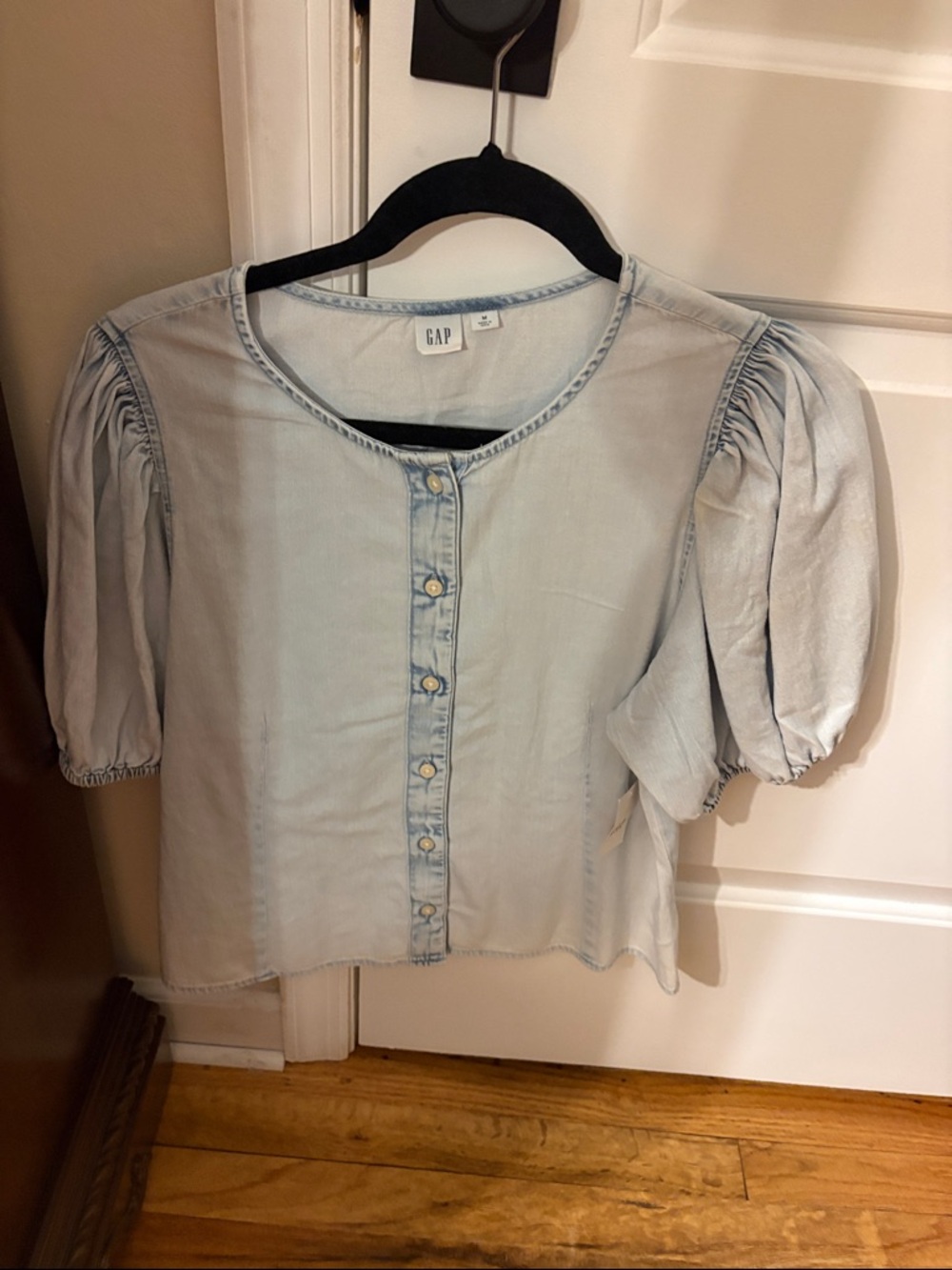 GAP Light Blue Puff Sleeve Button-Up Top